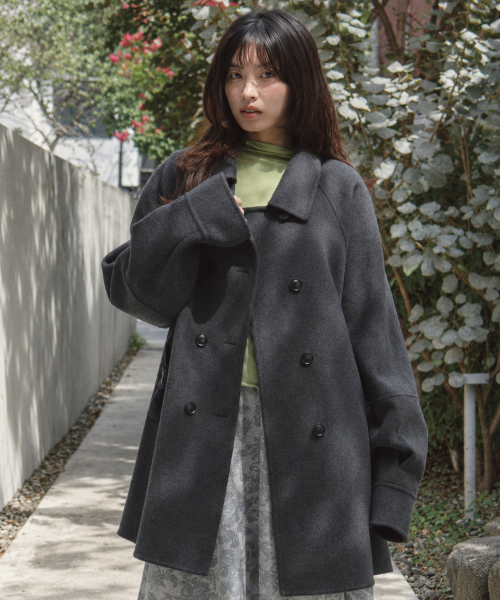 COLLAR RIBBON POCKET HALF COAT CHARCOAL