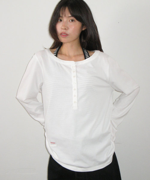 HENLEY NECK OVER FIT LONG SLEEVE WHITE