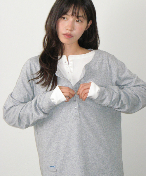 HENLEY NECK OVER FIT LONG SLEEVE GREY