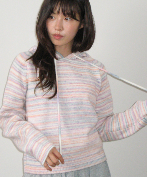SOFT STRIPE HOOD KNIT PURPLE