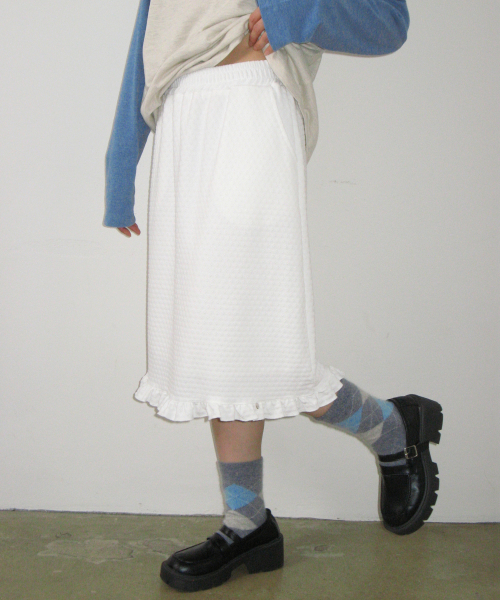EMBO FRILL MIDI SKIRT WHITE
