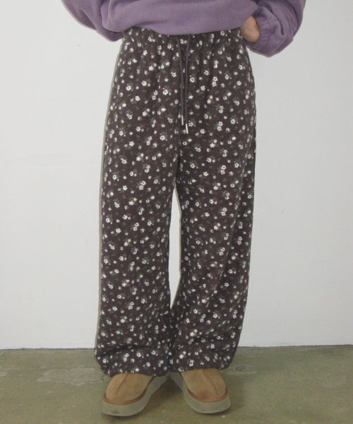 FLOWER PATTERN FLEECE PANTS CHARCOAL
