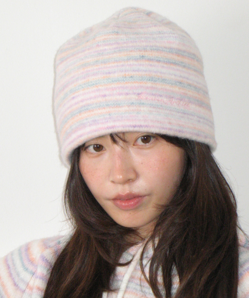 SOFT STRIPE KNIT BEANIE PURPLE