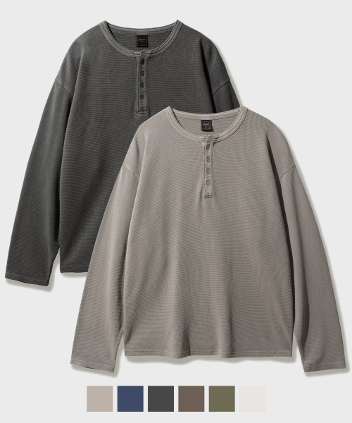 [2PACK] Pigment Texture Henry-neck Long Sleeve SJLT2712