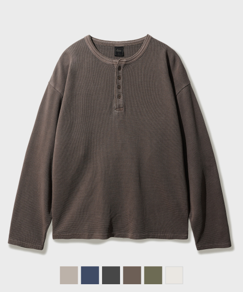 Pigment Texture Henry-neck Long Sleeve Brown SJLT2712