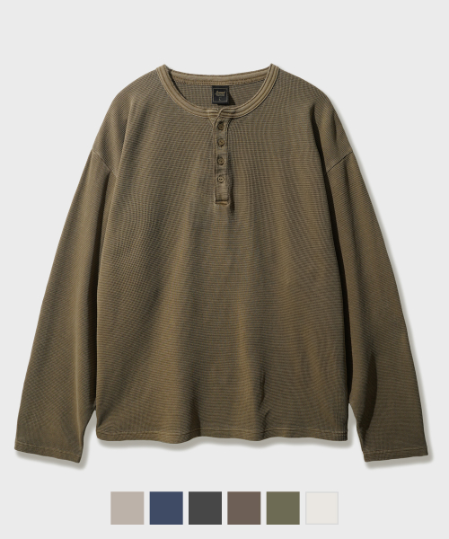 Pigment Texture Henry-neck Long Sleeve olivedrab SJLT2712