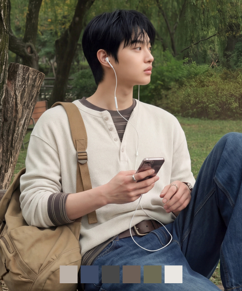 Pigment Texture Henry-neck Long Sleeve Creamgray SJLT2712