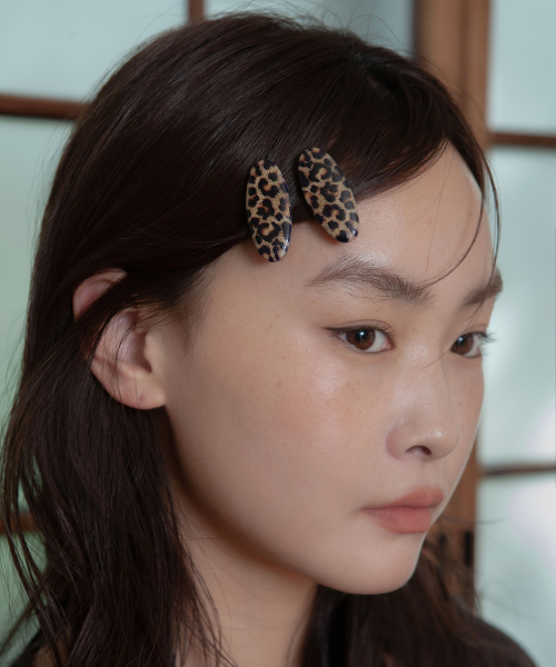 [2set] leopard petit hair pin
