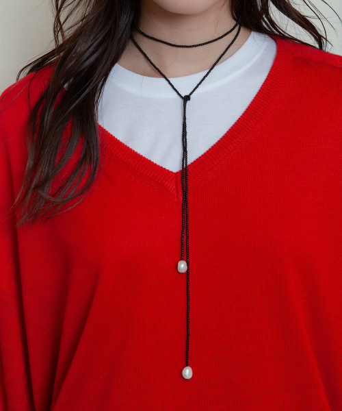 bead pearl tie necklace - black