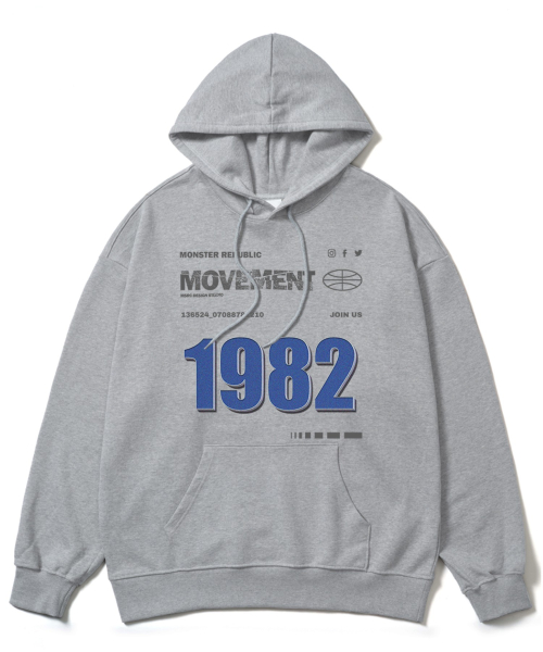 1982 블루 오버핏 후드티 그레이