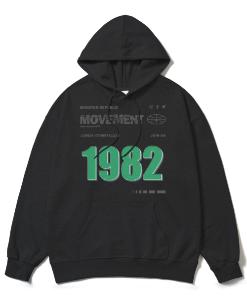 1982 그린 오버핏 후드티 블랙