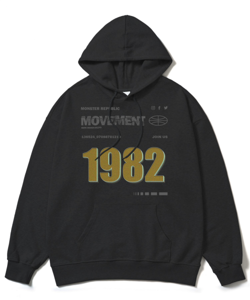 1982 오렌지 오버핏 후드티 블랙