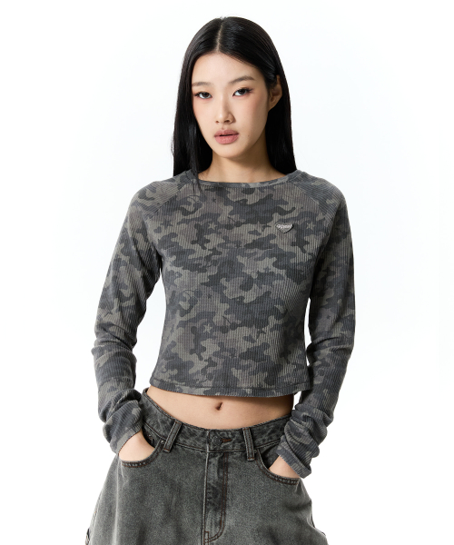 CHERRY CAMO WAFFLE LONG SLEEVE(BLACK)