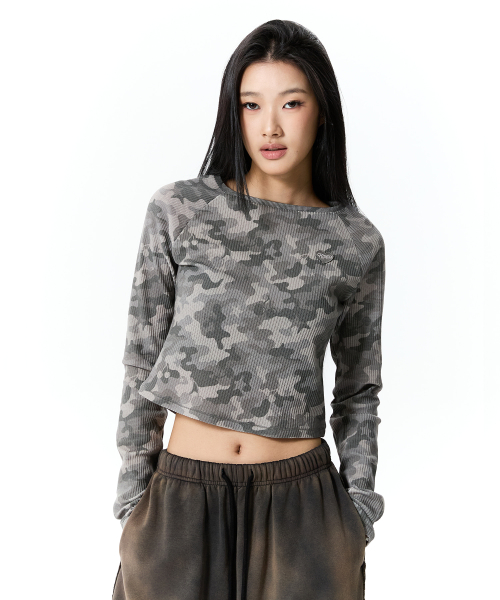 CHERRY CAMO WAFFLE LONG SLEEVE(GRAY)