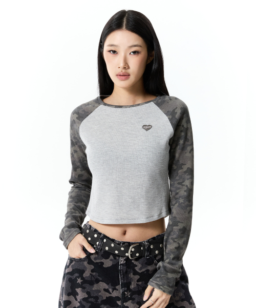 CHERRY CAMO WAFFLE LONG SLEEVE(MELANGE GRAY)