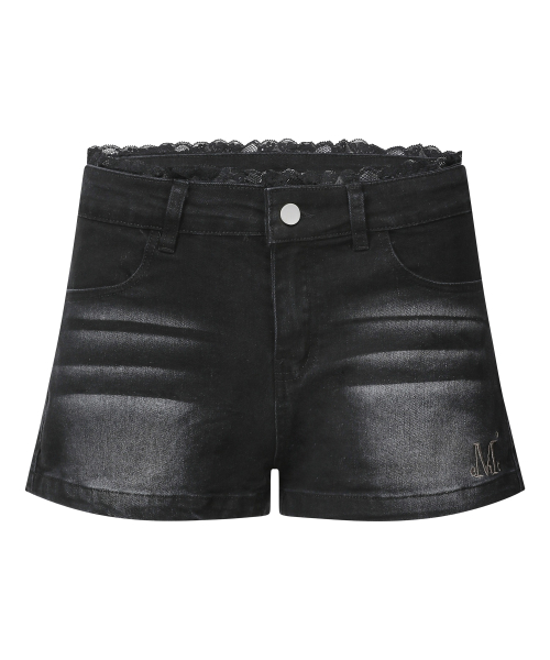 ROVEL LACE SAGGING WASHED DENIM SHORTS