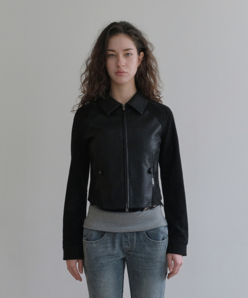 SUEDE MIXED LEATHER JACKET [BLACK]