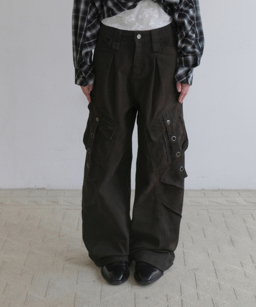 WASHED COTTON CARGO PANTS [BROWN]