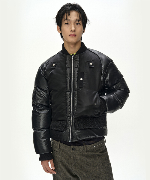 UNISEX BOMBER LAYERED DOWN JACKET (BLACK)
