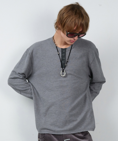 WAFFLE DETAIL LS TEE GREY