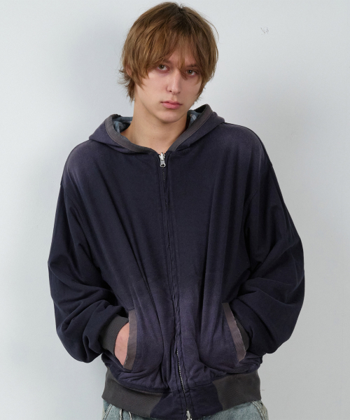 REVERSIBLE CHECK HOODIE ZIP-UP NAVY