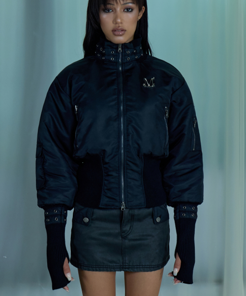 ORVEN EYELET CROPPED BOMBER JACKET