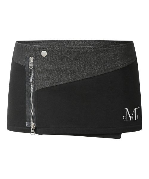 ZEVEN SET-UP DENIM PANEL ZIP LAYERED SKIRT