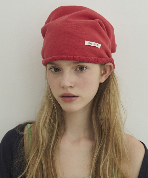 Cotton Casual Loopback Beanie Hats_Coral Red