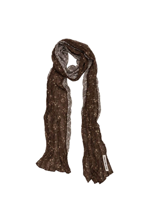 Botanical Pleated Long Scarf_Dark Brown