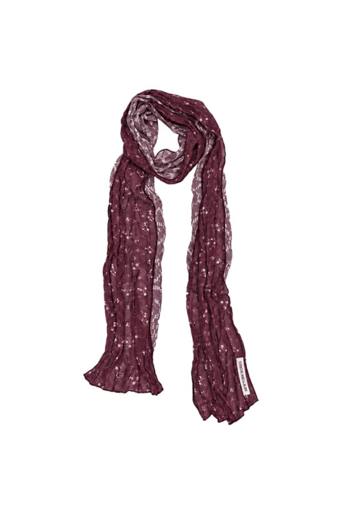 Botanical Pleated Long Scarf_Wine
