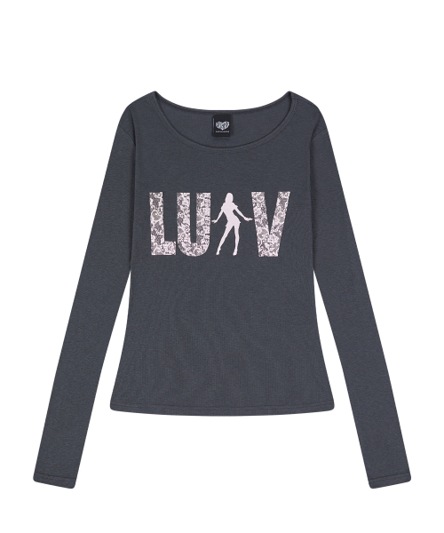 RL LACE LUV SLEEVE TEE(CHARCOAL)