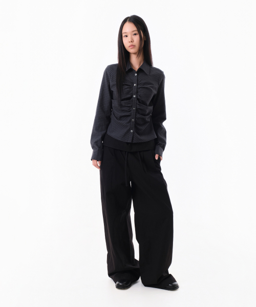 FOLDING COTTON WIDE PANTS (BLACK)