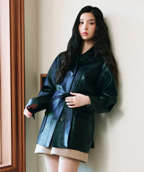 Mac-Collar Faux Leather Midi Jacket RMJKG4TR12