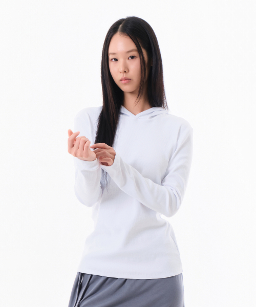SLIM FIT RIBBED HOODIE (WHITE)