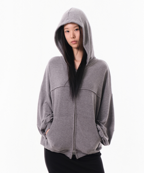 ANGORA SOFT HOOD ZIP-UP (GRAY)