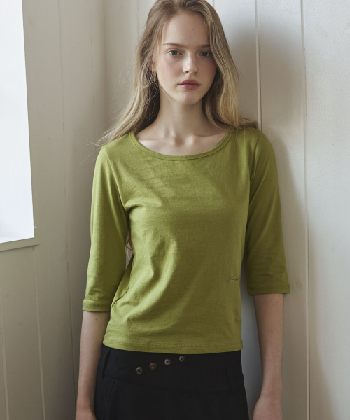 Boat Neck 3/4 Sleeve T Shirt, Olive