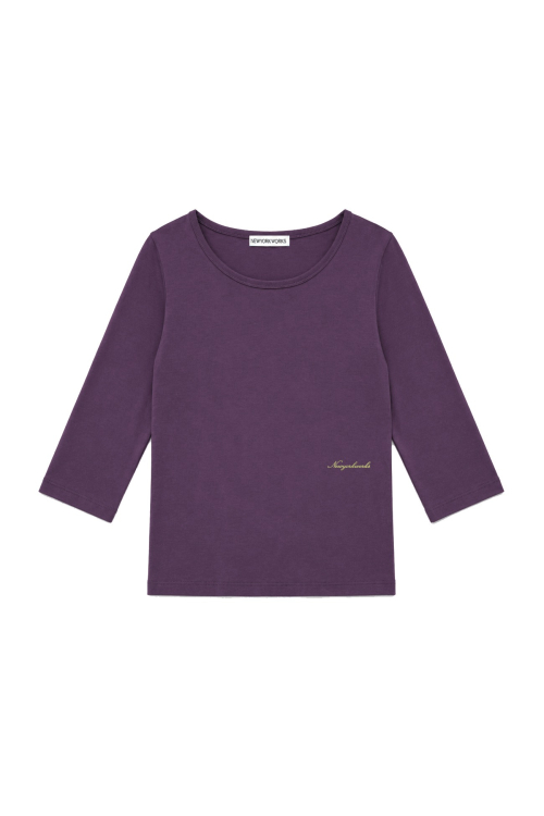 Boat Neck 3/4 Sleeve T Shirt - Purple
