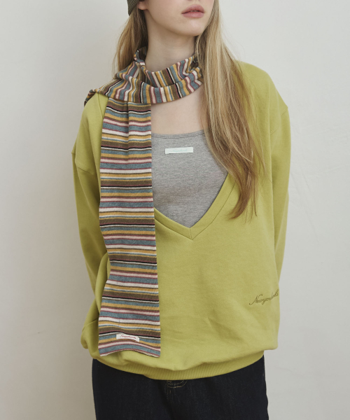 Multicolor Stripe Long Mufflers Scarf_Olive