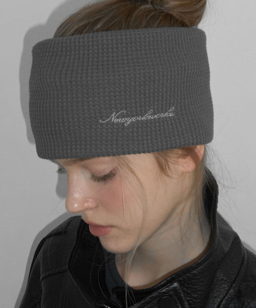 Waffle Knit Wide Hair Band Bandana_Charcoal