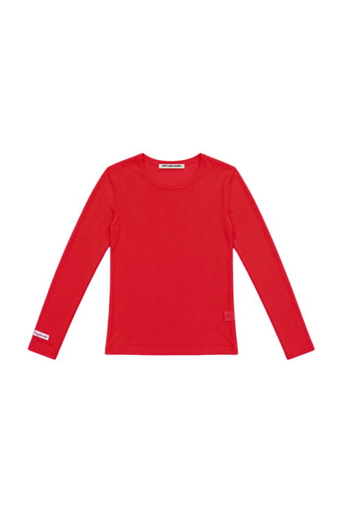 Sheer Layered Long Sleeve T Shirt_Red