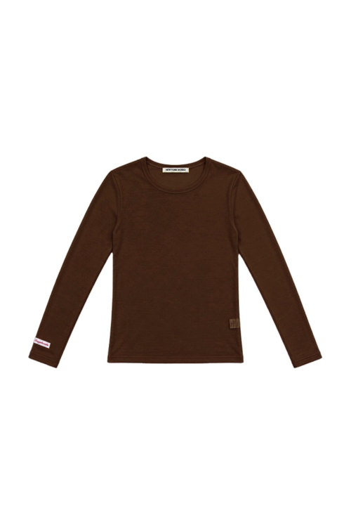 Sheer Layered Long Sleeve T Shirt_Dark Brown