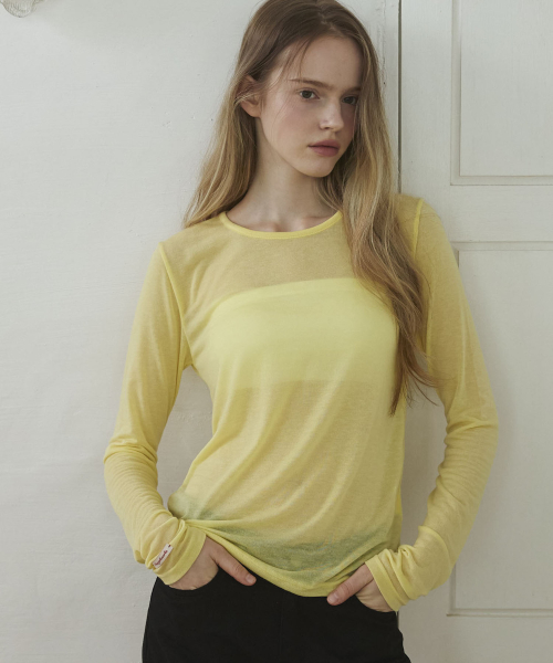 Sheer Layered Long Sleeve T Shirt_Lemon