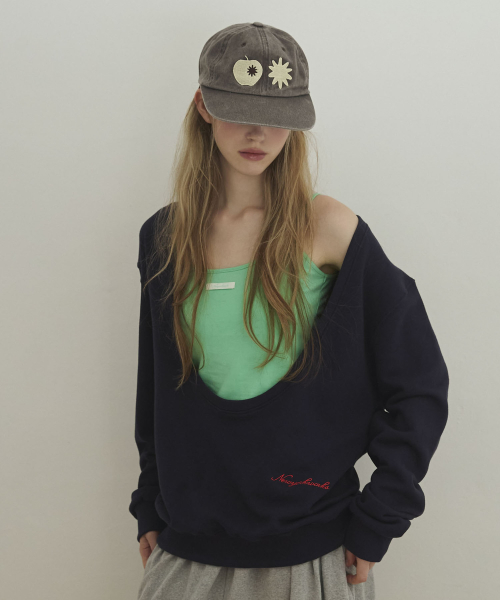 Wide U-Neck Sweat-Shirt_Navy