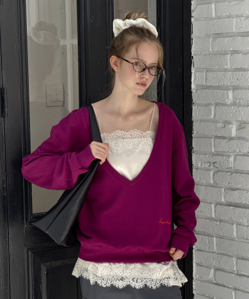 Deep Vneck Sweat-Shirt_Plum