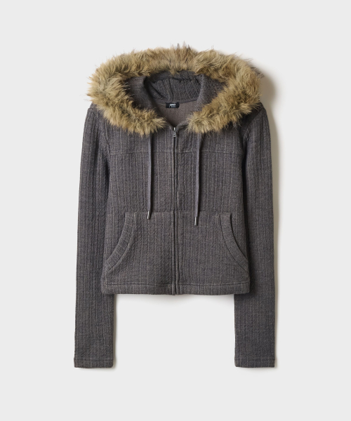 Ribbed Fur Hood Zip Up_SPMZG4VGY0