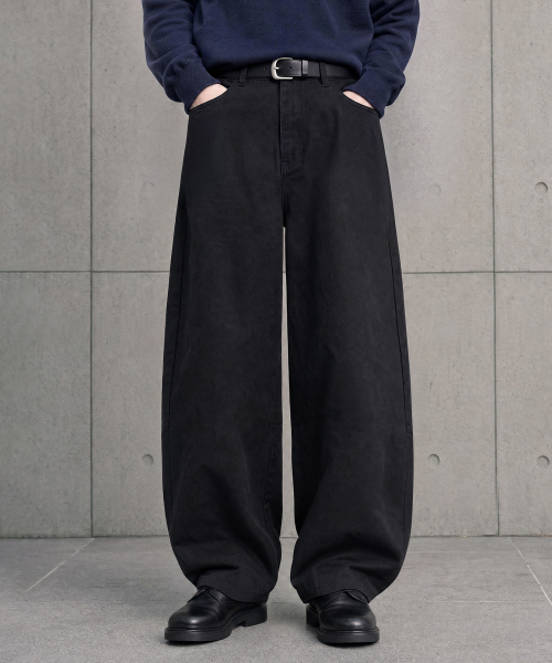 Round Curved Cotton Pants Black ISLP2718