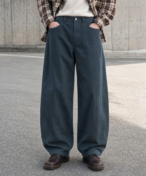 Round Curved Cotton Pants Navy ISLP2718