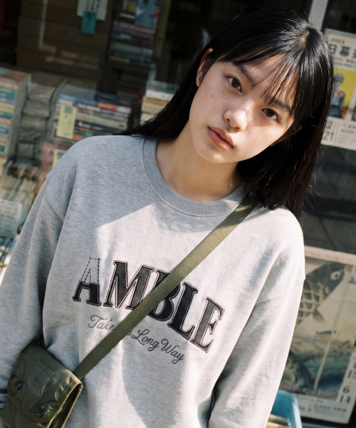 Amble Denim Patch Sweatshirts Gray KJMT2723