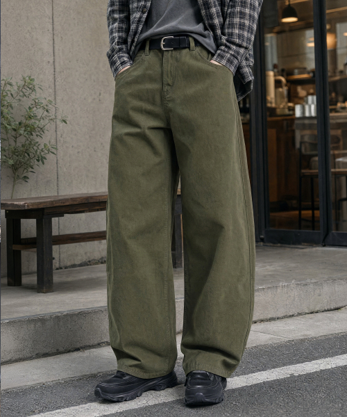 Round Curved Cotton Pants Khaki ISLP2718