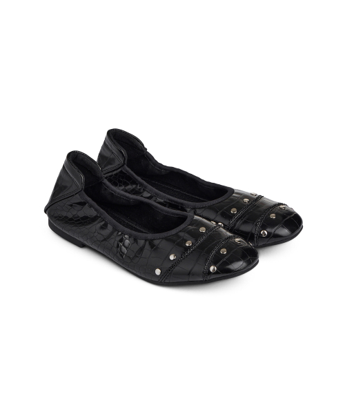 CROCODILE STUD FLAT SHOES IN BLACK